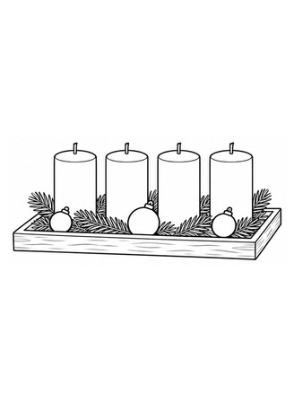 Ausmalbild Moderner Adventskranz auf Tablett