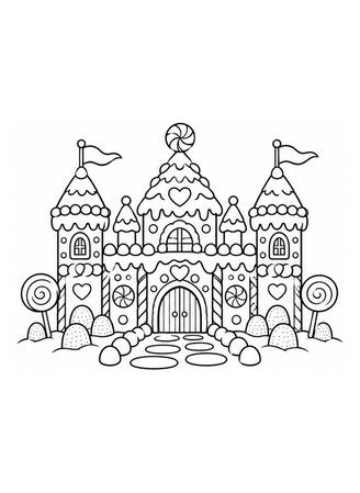 Ausmalbild Lebkuchenhaus als Märchenschloss