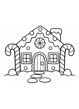 Ausmalbild Lebkuchenhaus mit Zuckerstangen