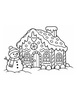 Ausmalbild Lebkuchenhaus mit Schneemann