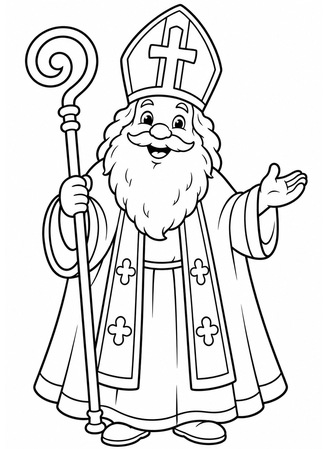 Ausmalbild Heiliger Nikolaus mit Bischofsstab