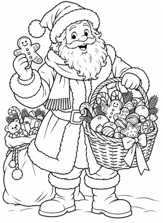 Ausmalbild Nikolaus mit Süssigkeiten