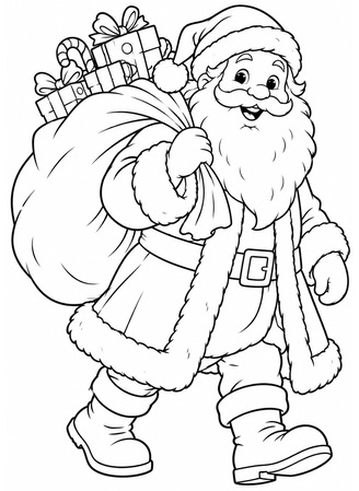 Ausmalbild Nikolaus mit grossem Geschenkesack