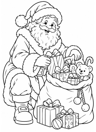 Ausmalbild Nikolaus mit offenem Geschenkesack