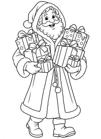 Ausmalbild Nikolaus mit vielen Geschenken