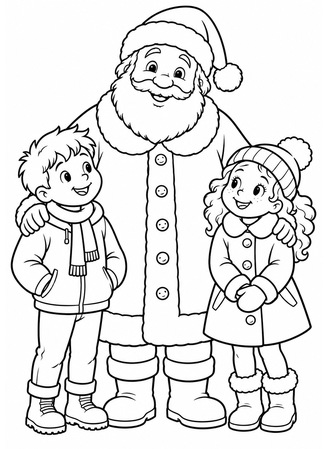 Ausmalbild Nikolaus mit zwei Kindern