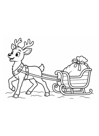 Ausmalbild Rentier zieht Weihnachtsschlitten