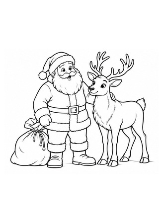 Ausmalbild Weihnachtsmann mit Rentier