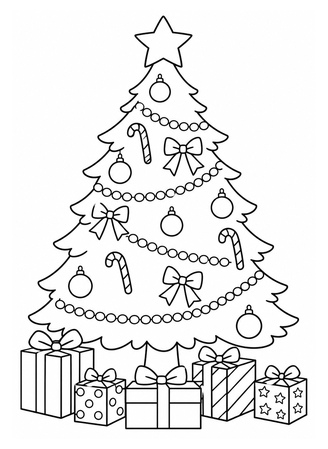 Ausmalbild Weihnachtsbaum mit Geschenken