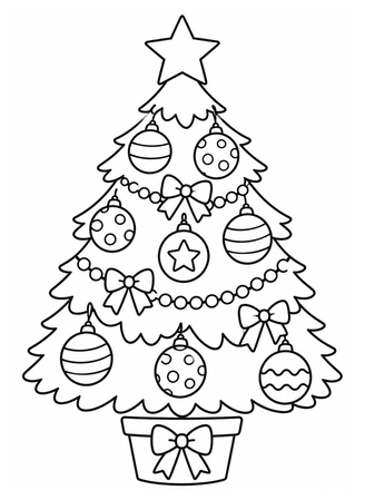 Ausmalbild Weihnachtsbaum mit Weihnachtskugeln und Stern
