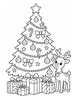 Ausmalbild Weihnachtsbaum mit Rentier und Geschenken