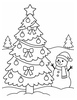 Ausmalbild Weihnachtsbaum mit Schneemann