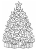 Ausmalbild Weihnachtsbaum mit vielen Dekorationen