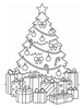Ausmalbild Weihnachtsbaum mit vielen Geschenken