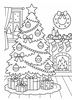 Ausmalbild Weihnachtsbaum neben dem Kamin