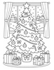 Ausmalbild Weihnachtsbaum vor Fenster mit Schnee