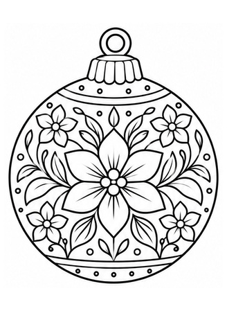 Ausmalbild Christbaumkugel mit Blumenornamenten