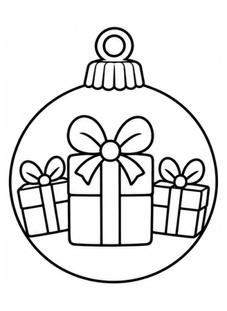 Ausmalbild Christbaumkugel mit Geschenken