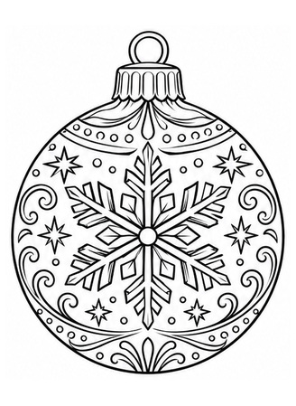 Ausmalbild Christbaumkugel mit Schneekristall und Ranken