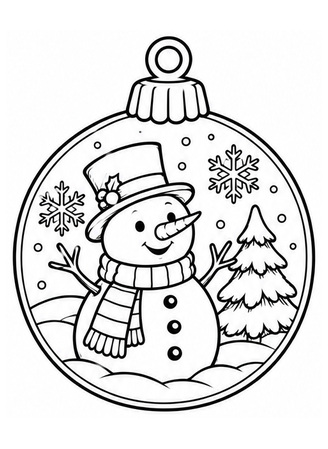 Ausmalbild Christbaumkugel mit Schneemann