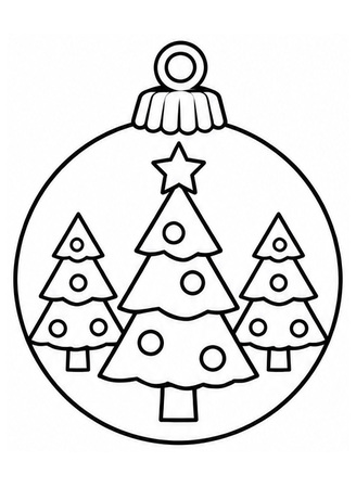 Ausmalbild Christbaumkugel mit drei Tannenbäumen