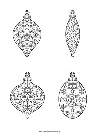 Ausmalbild Christbaumkugeln in besonderen Formen