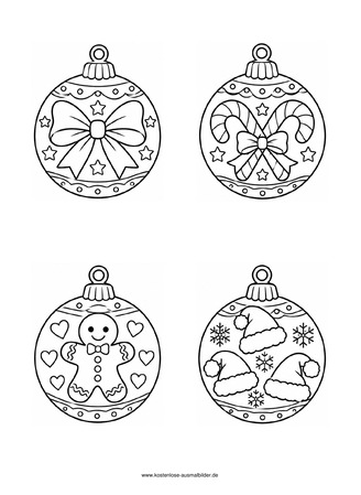Ausmalbild Christbaumkugeln mit Weihnachtssymbolen