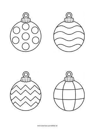 Ausmalbild Einfache Christbaumkugeln mit Punkten und Wellen