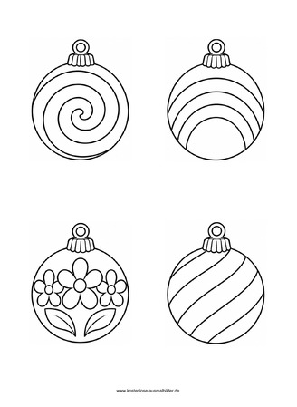 Ausmalbild Einfache Christbaumkugeln mit Spirale und Streifen