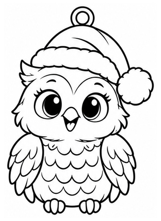 Ausmalbild Eulen Anhänger mit Weihnachtsmütze