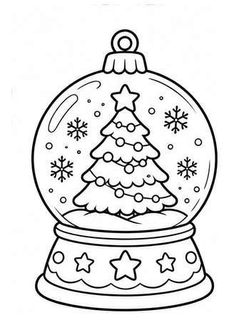 Ausmalbild Schneekugel mit Tannenbaum