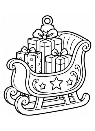 Ausmalbild Weihnachtsschlitten mit Geschenken