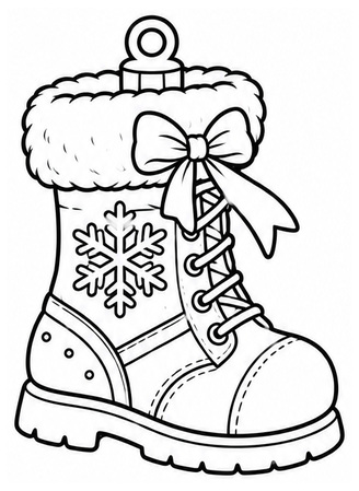 Ausmalbild Winterstiefel mit Schneeflocke