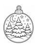 Ausmalbild Christbaumkugel mit Tannenwald