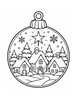 Ausmalbild Christbaumkugel mit Winterdorf