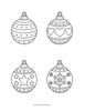 Ausmalbild Christbaumkugeln mit Herzen und Schneeflocken