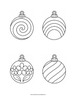 Ausmalbild Einfache Christbaumkugeln mit Spirale und Streifen