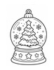 Ausmalbild Schneekugel mit Tannenbaum
