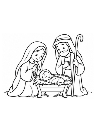 Ausmalbild Einfache Weihnachtskrippe für Kinder