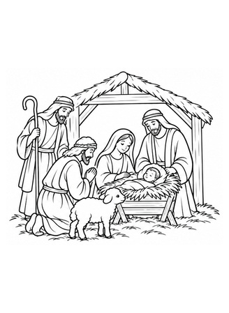 Ausmalbild Hirten besuchen das Jesuskind