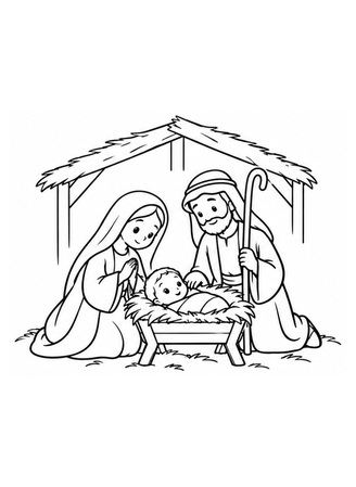 Ausmalbild Maria und Josef beim Jesuskind