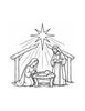Ausmalbild Weihnachtskrippe unter dem Stern von Bethlehem