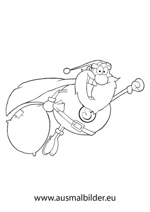 Ausmalbild Fliegender Weihnachtsmann