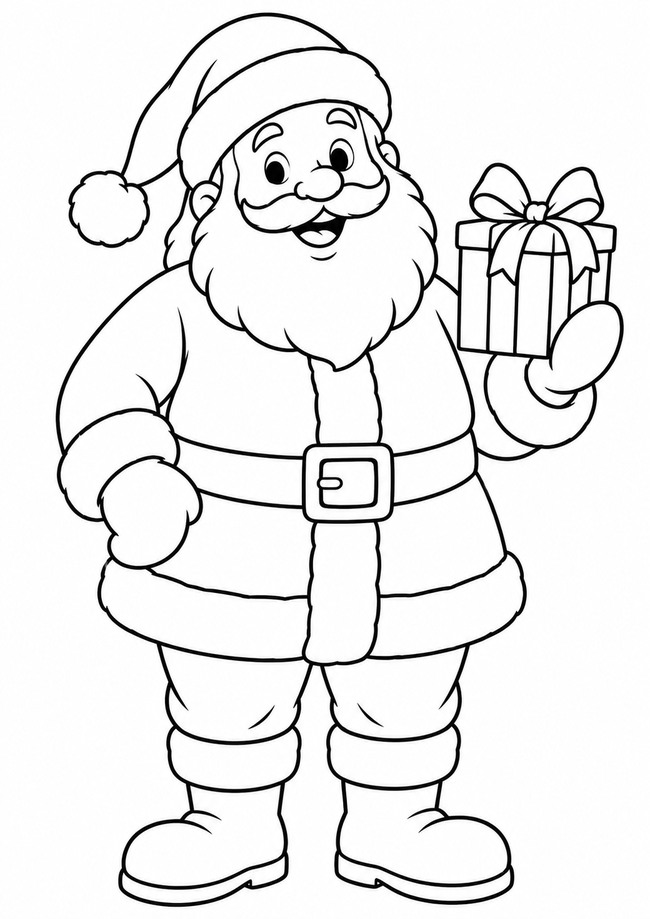 Ausmalbild Weihnachtsmann mit Geschenk