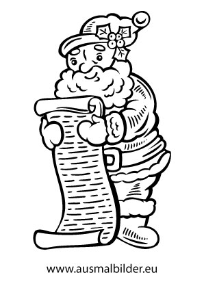 weihnachtsmann mit schriftrolle - weihnachten ausmalen
