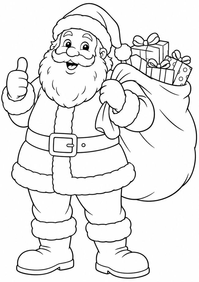Ausmalbild Weihnachtsmann trägt Geschenkesack