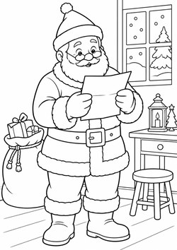Ausmalbild Weihnachtsmann liest Brief