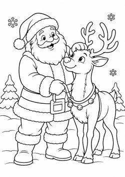 Ausmalbild Weihnachtsmann mit Rentier