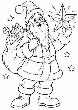 Ausmalbild Weihnachtsmann mit Stern