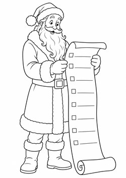 Ausmalbild Weihnachtsmann mit Wunschzettel